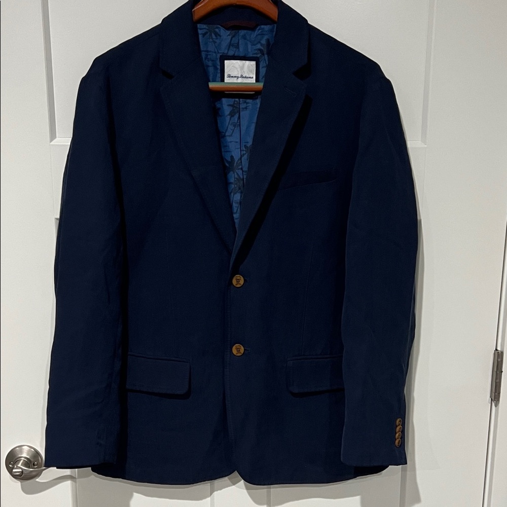 Tommy Bahama Silk and Linen Navy Sport Coat Blazer - Classic Two-Button Sz L
